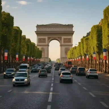 Champs Elysées bordée d’arbres dans le 8e arrondissement de Paris
