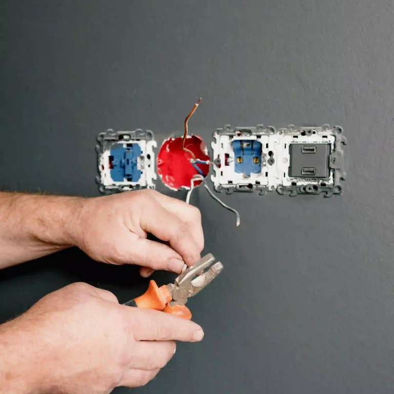 Pose de nouveaux interrupteurs et prises électriques dans un logement rénové