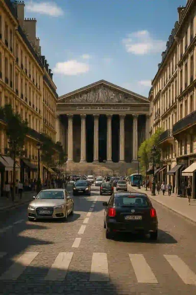 Vue de la façade de l’église de la Madeleine à Paris 8